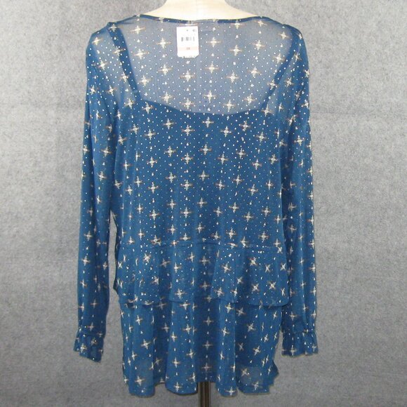 Style & Co Mesh Ruffle Front Top Blouse Blue Medallion Size 2X NWT - Picture 3 of 6